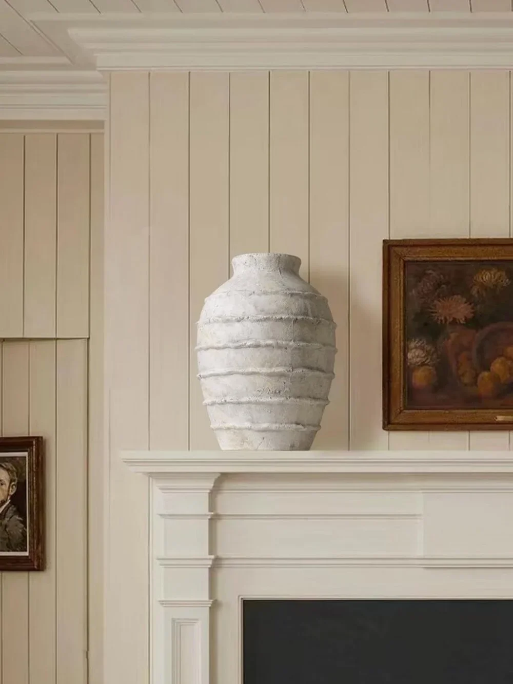Rustic White Grey Ceramic Flower Vase - 11.2 Inch Terracotta Home Decor Accent